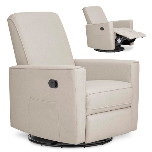 Evolur Raleigh Upholstered Manual Glider Recliner– Rocking & 360° Swivel with Smooth Glide – Greenguard Gold & FSC Certified – Modern Nursery and Living Room Chair in Light Sand