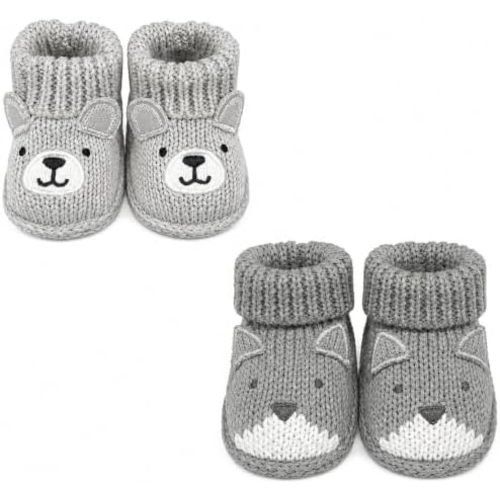 2 pairs Cute Knit Animal Baby Booties - Soft Warm Infant Sock Shoes, Newborn Knit Booties Soft Baby Sock Boots for Infant Boys Girls First Walkers, animals Design, 0-12 Months Medium