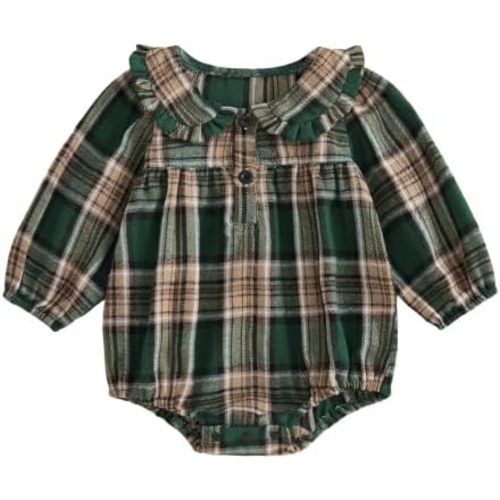 Newborn Baby Girl Fall Outfit Long Sleeve Plaid Romper Thanksgiving Clothes