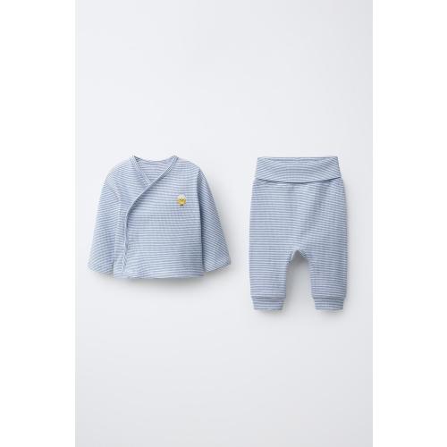 CHICK EMBROIDERED STRIPED SAROUEL T-SHIRT AND PANTS SET - Navy blue | ZARA United States