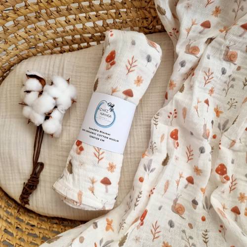 Woodland muslin swaddle blanket, Mushroom swaddle, Newborn muslin swaddle, Woodland newborn baby gift