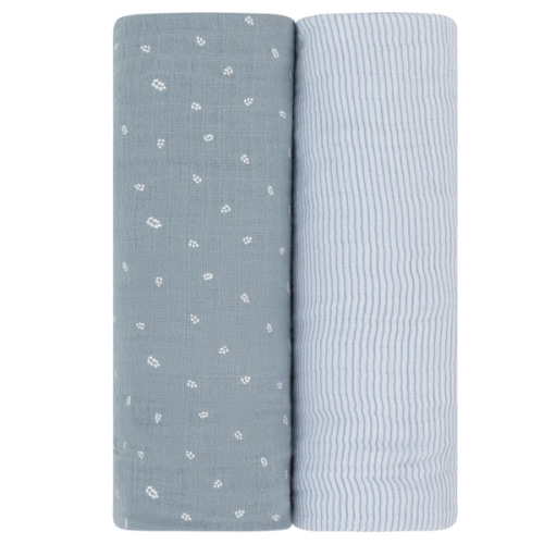 2 Pack Cotton Muslin Swaddle Blanket - Blue Leaf – Ely's & Co.