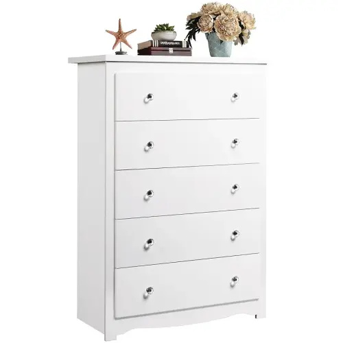 WLIVE White 5 Drawer Wood Dresser, Wooden Chest of Drawers for Bedroom, Storage Cabinet and Organizer Drawers for Living Room, Hallway, Closet, Measuring 15.75" W*31.50" D*45.35" H