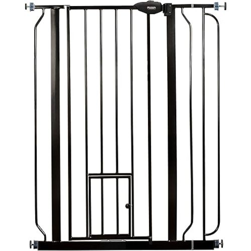 Carlson 36" Extra Tall Walk Through Dog Gate for Doorways & Bottom of Stairs, Metal Pet Gate with Small Pet Door, Expands 29.5”–36.5”, Black