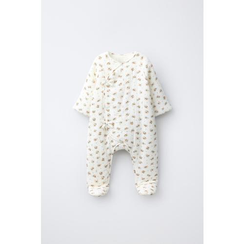 QUILTED FLORAL PRINT JUMPSUIT - Ecru | ZARA United States