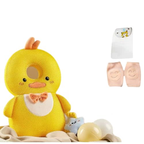 Baby Head Protector Backpack, Toddler Baby Head Protection Backpack with Baby Knee Pads Alarm Function for Walking & Crawling, Soft, Breathable and Wearing Safety Baby Head Protector- Yellow Chick