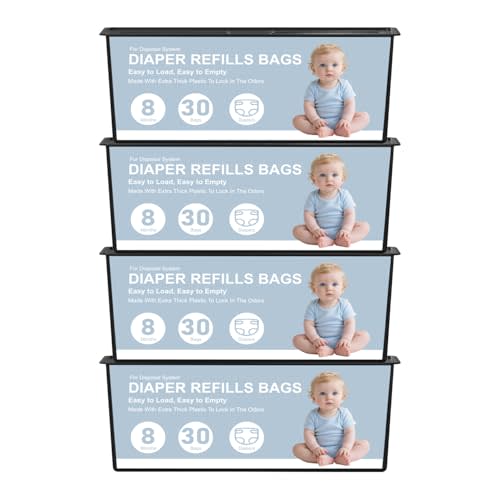 Diaper Pail Refills Bags Compatible with Genie Easy Roll Signature and Platinum Diaper Pails,120 Refills Holds Up to 5600 Newborn Diapers,7-Layer Odor-Barrier Technology (4 Pack)