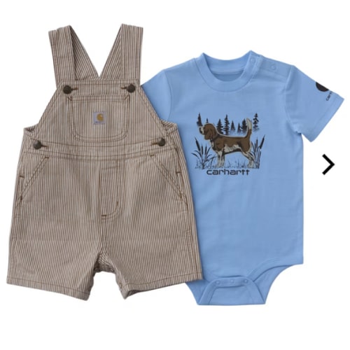 Carhartt Dog Short-Sleeve Bodysuit and Striped Shortalls 2-Piece Set for Babies | Bass Pro Shops