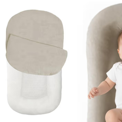 Lucakuins Baby Lounger, Bionic Design Baby Lounger for Newborn 0-24 Months, Soft Organic Cotton Breathable Lounger for Infants (Cream Gray)