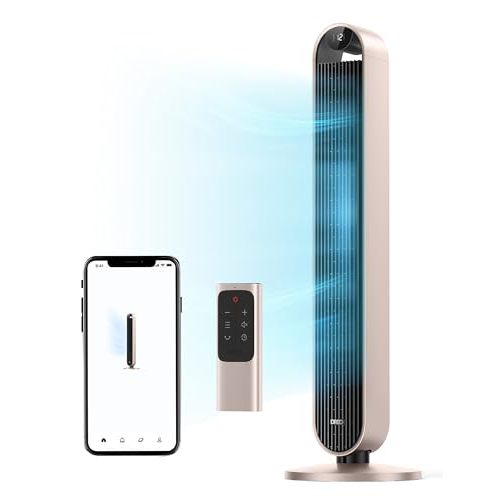 Dreo Smart Tower Fan Voice Control, 120° Oscillating Fan Works with Alexa/Google/App/Remote, 42 Inch, 25dB Quiet DC Bladeless Fan for Bedroom,12 Speeds, Floor Fan for Home, Office, Pilot Max S