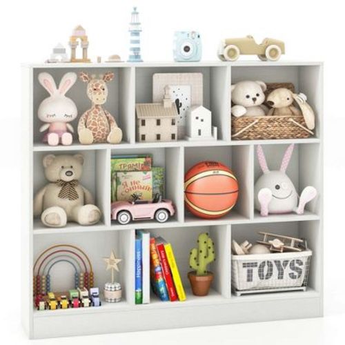 Costway 10-Cube Bookcase for Kids 41"Wooden Toy Storage Organizer for Kid’s Room White/Natural