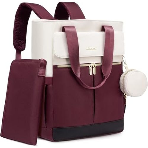 LOVEVOOK Diaper Bag Backpack,Diaper Tote Bag with Insulated Pockets,Bag with Changing Pad,Large Bag with Pacifier Case,15.6 Inch Anti-Theft Laptop Backpack for Women,Red-White