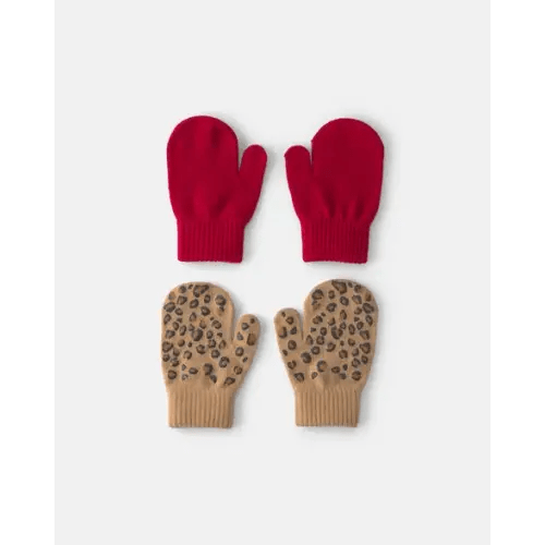 Toddler Girl 2-Pack Leopard Mittens - Red/Brown | Carter's