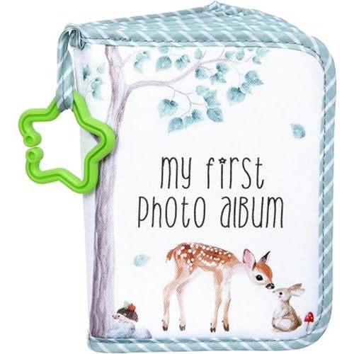 QOUBAI Baby's My First Family Album Soft Photo Cloth Book Holds 4x6 Family Pictures My First Book of Photos Baby Memory Album Gender Neutral Gift for Babies Newborn Toddler Baby Shower Woodland