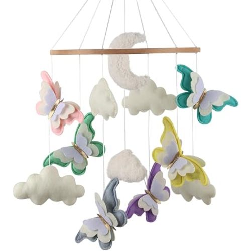 Flora &Ivy Butterfly Mobile - Colourful Butterfly Mobile in Pale Shades and Clouds