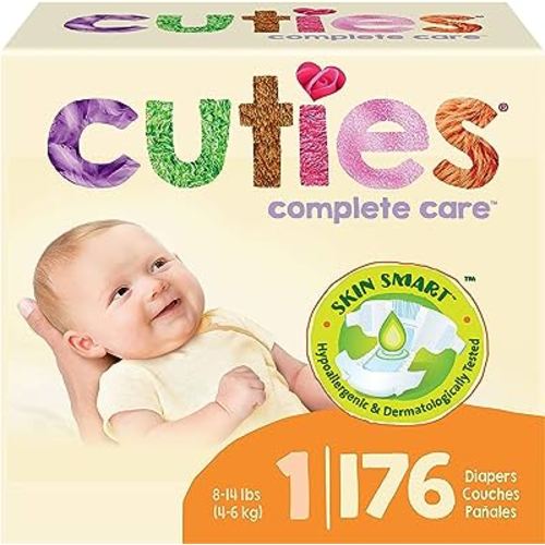 Cuties | Skin Smart, Absorbent & Hypoallergenic Diapers with Flexible & Secure Tabs | Size 1 | 176 Count