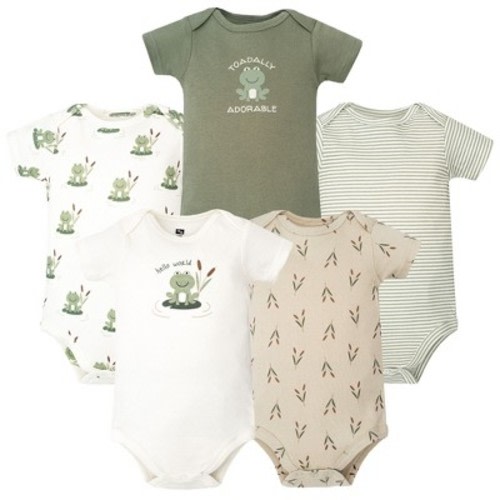 Hudson Baby Infant Cotton Bodysuits 5-Pack, Frog Pond, 6-9 Months