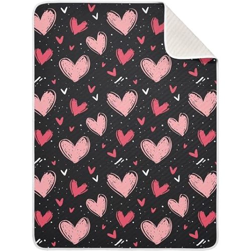 Cute Pink Hearts Love Black Baby Swaddle Blanket for Boys and Girls, Muslin Baby Receiving Swaddle Blanket, Soft Cotton Nursery Swaddling Blankets for Newborn Toddler Infant