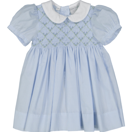 Rosebud Diamond Smocked Dress - Blue And White