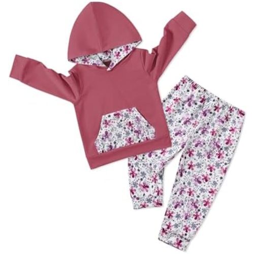 Toddler Girl Clothes 1-6Y Hooded Sweatshirt+Floral Pants 2Pcs Toddlers Girls Outfits Sweatsuits
