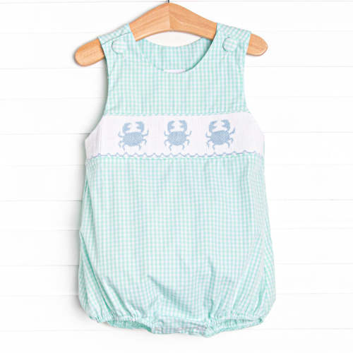 Stitchy Fish Shoreline Shuffle Smocked Boy Bubble, Mint - Shop
