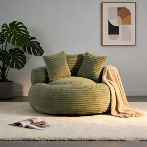 Latitude Run® 46" Bean Bag Chair, Round Uphlostered Corduroy Accent Chair, Cozy Chaise Lounge for Living Room, Bedroom, Reading Nook & Reviews | Wayfair