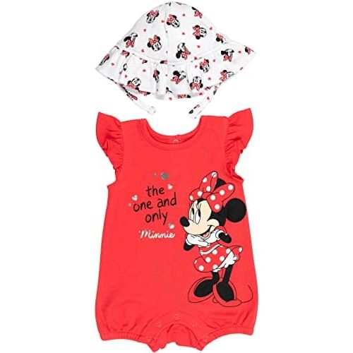 Disney Minnie Mouse Winnie the Pooh Nightmare Before Christmas Baby Girls Snap Romper and Bucket Sun Hat Newborn to Infant