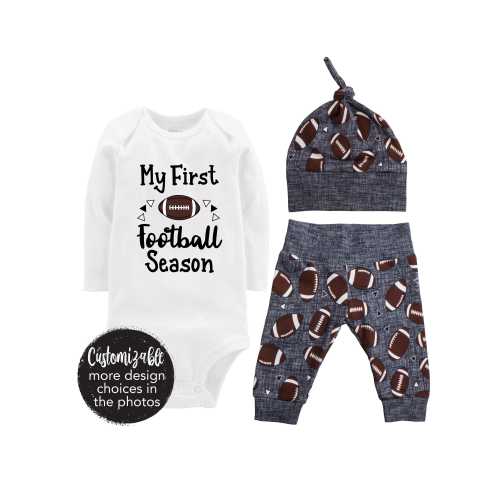 My First Football Season Football Baby Outfit Going Coming Home Outfit Yoga Pants Personalized Bodysuit Hat Newborn Gift Swaddle Set