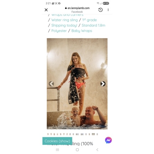 Water ring sling (100% polyester), with gathered shoulder - BLACK MESH - standard 1.8m