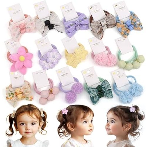 Baby Hair Ties with Bows for Toddler - 1.2 Inch Elastic Ponytail Holders Small Hair Ties For Baby Girls Infants Hair Accessories 30 Pieces