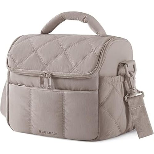 BAGSMART Insulated Lunch Bags for Women, Cute Quilted Lunch Box, Lightweight Puffy Padded Waterproof Lunch Tote, Reusable Lunch Cooler for Work Picnic Travel, Camel
