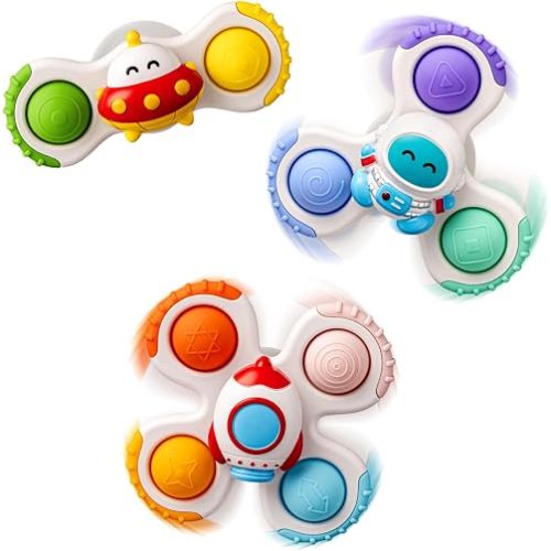 Baby Rocket Suction Cup Spinner Travel Toys for Kids Ages 1-3, Fidget Spinner Toys for 1 Year Old Boy Girl 12 Months, Sensory Bath Toy for Toddlers Infants Birthday Gifts