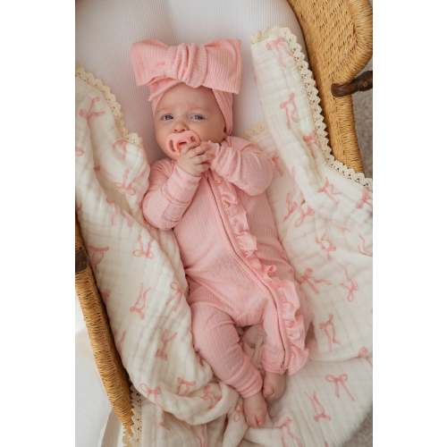 Frill Zip Romper | Peony Rib Pointelle – Little and Fern