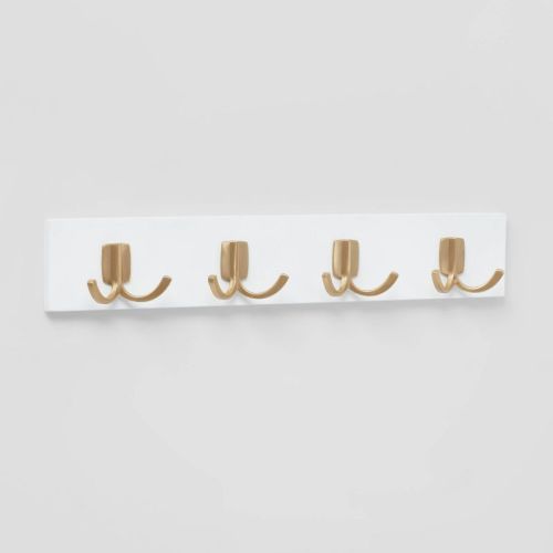 Modern Octopus 4 Rail Gold Hooks White - Brightroom™: Wall Mounted Decorative Hook Rack, Cast Aluminum, 18" Length