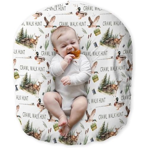 Newborn Lounger Pillow Cover Deer Mallard Duck Hunter, Crawl Walk Hunt Wild Animal Hunting Baby Boy Shower Gift Removable Slipcover, Snug Fit Infant Nursing Pillowcase (Lounger Not Included)