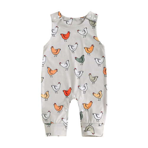 ZINTAOZT Newborn Baby Boy Girls Farm Clothes Chicken Sleeveless Rompers Snap Bodysuits Jumpsuits Overalls Summer Clothes