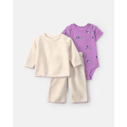 Baby Girl 3-Piece Fleece Long-Sleeve Layering Set - Cream/Purple | Carter's