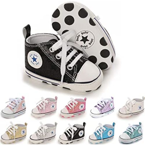 Meckior Baby Girls Boys Canvas Sneakers Soft Sole High-Top Ankle Infant First Walkers Crib Shoes
