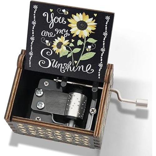 You are My Sunshine Music Box Hand Crank Vintage Wood Engraved Music Boxes, Musical Gifts for Wife Mother Boyfriend Girlfriend Friend Birthday Christmas Anniversary Valentine's Day Mothers Day
