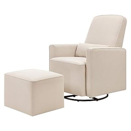 daVinci Olive 360° Swivel Glider Chair w/ Storage Ottoman - Water & Stain Resistant Rocking Glider - GREENGUARD Gold & FSC Certified, Versatile Rocking Chair for Nursery & Living Room, Polyester Cream