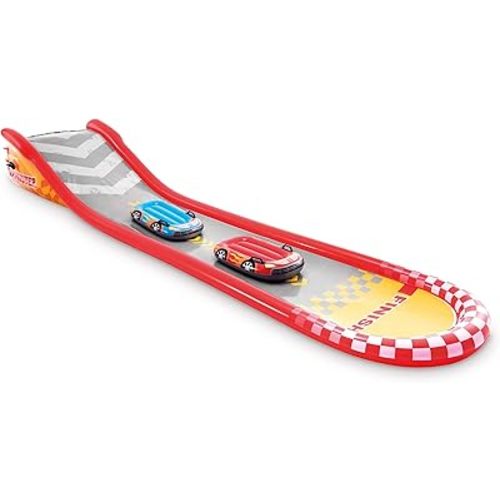Intex 57167EP 18.5 Foot Long Inflatable Racing Fun Water Slide Track with 2 Surf Car Riders and Built-in Sprayer for Ages 6 and Up
