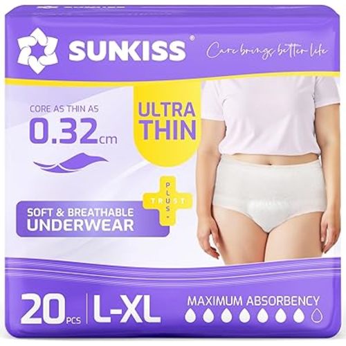 SUNKISS Ultra Thin Incontinence Underwear for Women, Unscented, L/XL, 20 Ct