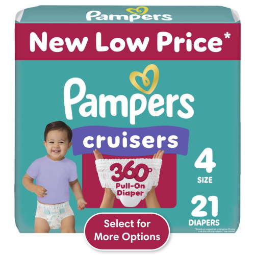 Pampers Cruisers 360 Infant Diapers Size 4, 21 Count - Hypoallergenic, Leakproof, & Easy Disposal