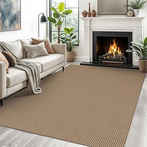 EARTHALL Woven Area Rugs 5x7 Ft Washable Carpets Non Slip Rubber Backed Living Room Rug Braided Bedroom Rugs Indoor Floor Carpet for Dining Room,Orange/Tan/Brown