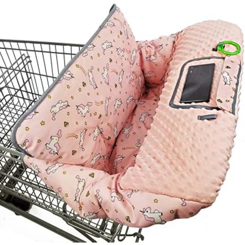RHYDEER Shopping cart Cover for Babies-high Chair Cover, Dotted Minky Touching, Multi in 1 Design, 360 Full Protection, roll in and go, Universal fit, Pink Unicorns