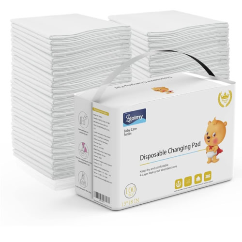 Disposable Changing Pad Liners (100 Pack) Super Soft, Disposable Changing Pads, Ultra Absorbent & Waterproof - Covers Any Surface for Mess Free Baby Diaper Changes (White)