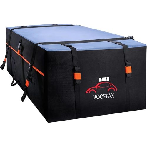 Waterproof 19 Cubic Feet Rooftop Cargo Carrier Bag – Heavy Duty Car Roof Storage with Double Zipper & Tie Down Straps – Fits Cars with or Without Roof Rack