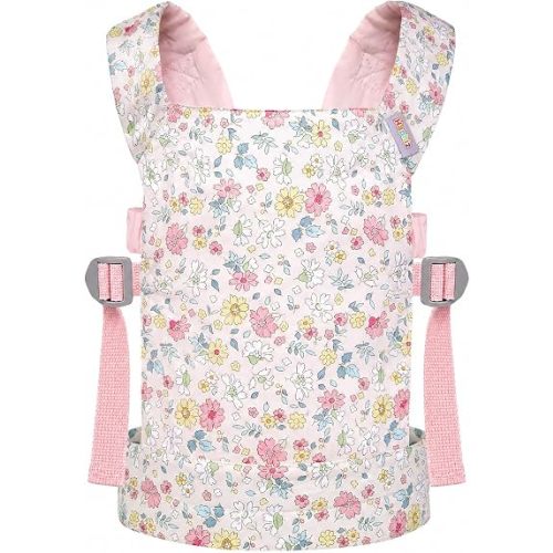 Baby Doll Carrier for Little Girls Stuffed Animal Carrier Toy for Toddler Front and Back Reborn Doll Accessories Carrier - White Daisy