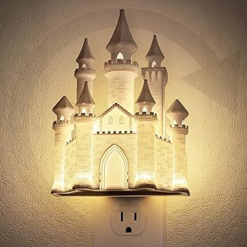 JandCase Night Lights Plug into Wall,3D Printed Castle Night Light,3000K Plug in Nightlight with Dusk to Dawn Sensor,0-100LM Adjustable Brightness for Rooms Bathroom Hallway