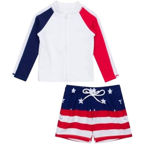 SwimZip Boys' Long Sleeve Rash Guard & Swim Shorts Set - UPF 50+ Sun Protection